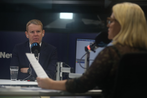 Prime Minister Chris Hipkins in studio with Kerre Woodham. Photo / Newstalk ZB