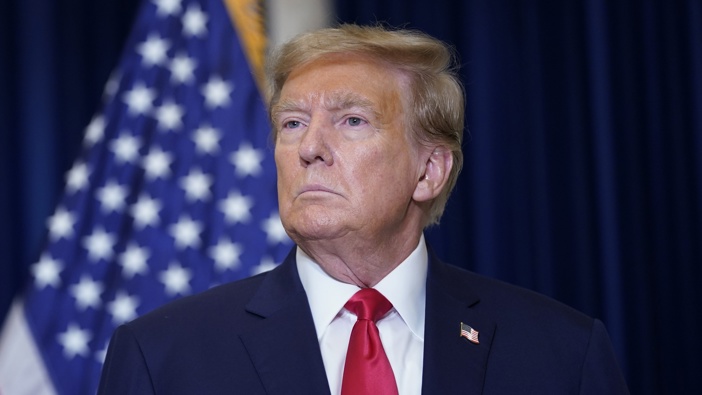Former President Donald Trump speaks to the media at a Washington hotel, Tuesday, Jan. 9, 2024, after attending a hearing before the D.C. Circuit Court of Appeals at the federal courthouse in Washington. Photo / AP