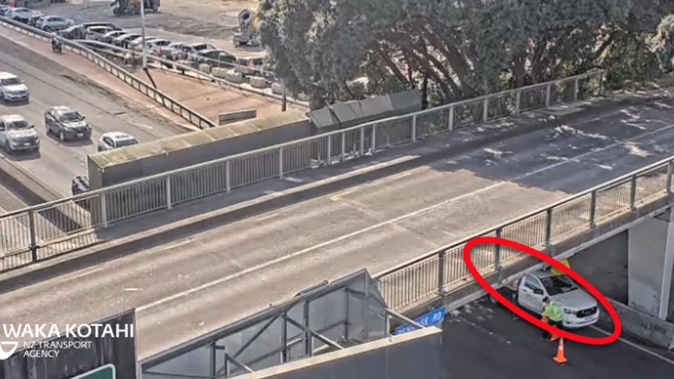 Auckland’s Southern Motorway has been partially blocked at Penrose after a vehicle struck a bridge, the second bridge-strike in the city today.