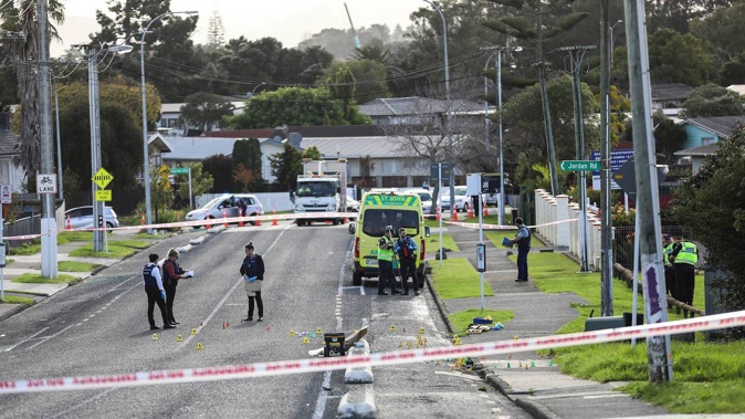 Police examine the scene of a suspected hit-and-run incident on Thomas Rd in Māngere, in June 2021. Photo / Supplied