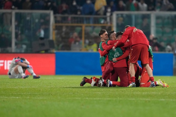 North Macedonia players celebrate. (Photo / AP)