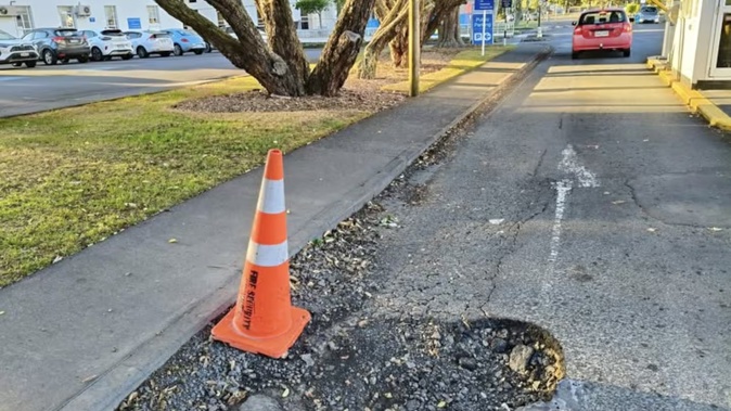 The pothole at the entrance to Greenlane Hospital.