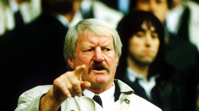 New Zealand coach Alex Wyllie at a Rugby World Cup match between the All Blacks and Canada in 1991. Photo / Photosport