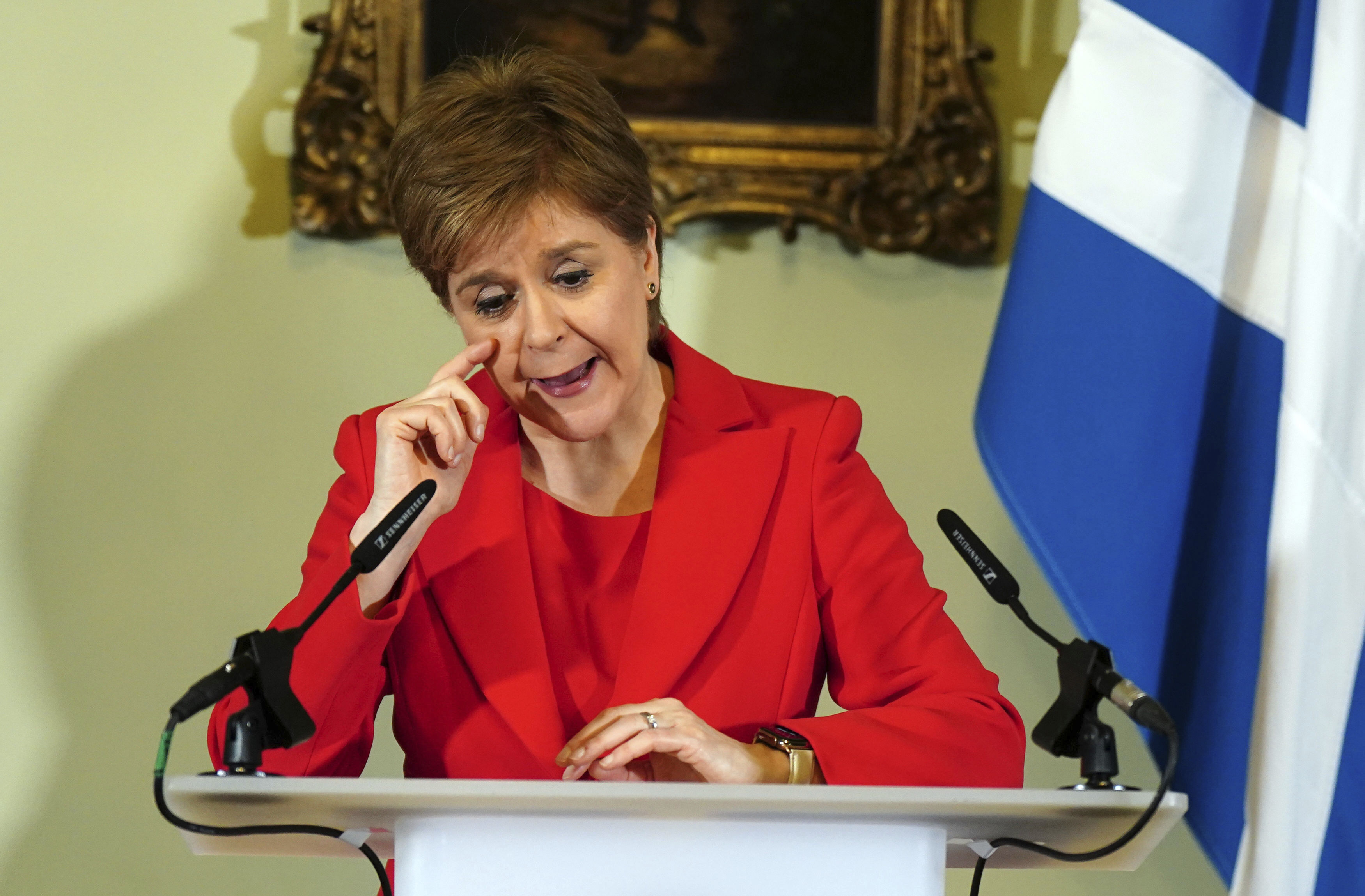 Nicola Sturgeon speaks during a press conference at Bute House in Edinburgh. Photo / AP