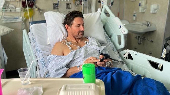 Maz Quinn in hospital after his accident at Māhia. Photo / Supplied