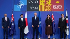 Jacinda Ardern with Asia-Pacific leaders alongside Nato Secretary General Jens Stoltenberg at this week's Nato summit in Madrid. Photo / AP