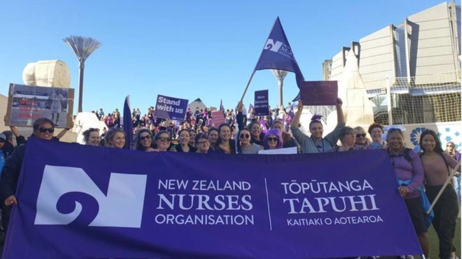 Nurses during their previous strike action in early June last year. (Photo / RNZ)