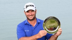 Ryan Fox of New Zealand poses with the trophy following his victory during day four of the Ras Al Khaimah Classic at Al Hamra Golf Club. (Photo / Getty)