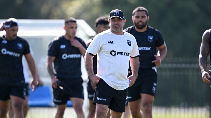 Coach Stacey Jones looks on during a New Zealand Kiwis training session at Nga Puna Wai on October 22, 2024 in Christchurch, New Zealand. (Photo by Joe Allison/Getty Images)