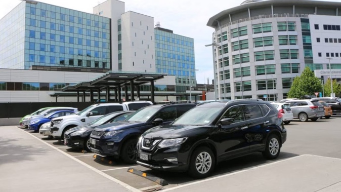 The current public car park outside the hospital’s Waipapa building only has 35 metered parks, seven drop-off parks and 10 mobility parks for the public. Photo / RNZ/ Niva Chittock
