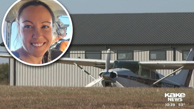 Amanda Gallagher (inset) died when she walked into a plane's propeller. Photo / Amanda Gallagher / KAKE