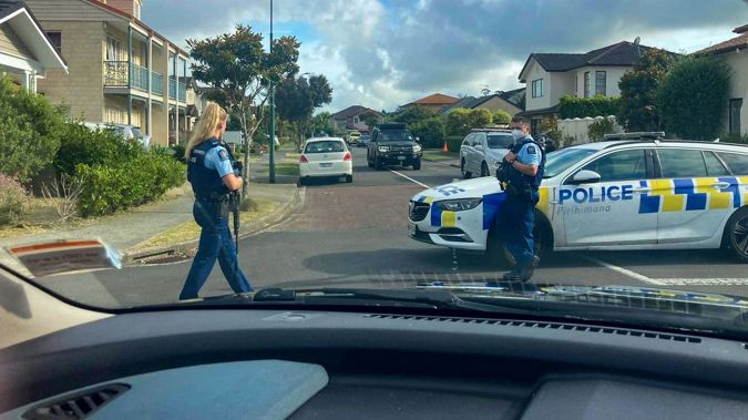 Police at the scene of a homicide in Flat Bush yesterday. (Photo / Alex Burton)