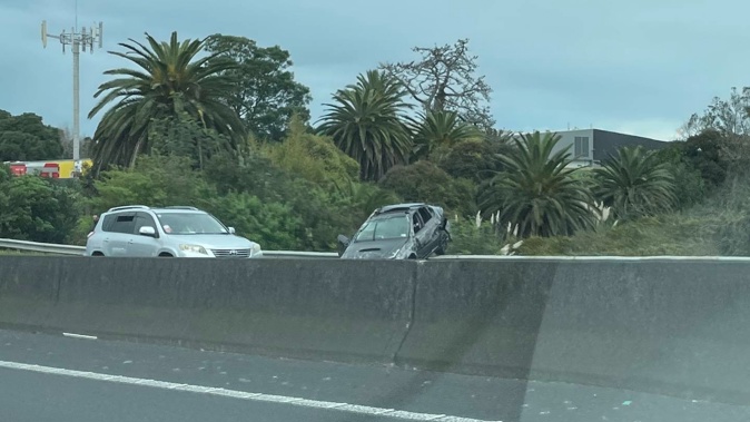 The scene of the two-vehicle crash on the Southern Motorway. Photo / Supplied
