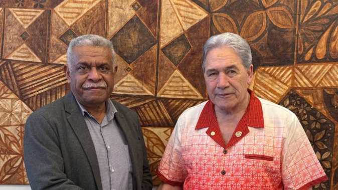 Foreign Minister Winston Peters meets with New Caledonia president Louis Mapou while at the Pacific Islands Forum in Tonga. Photo / Supplied