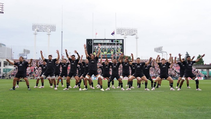 The All Blacks XV perform the haka. Photo / Photosport