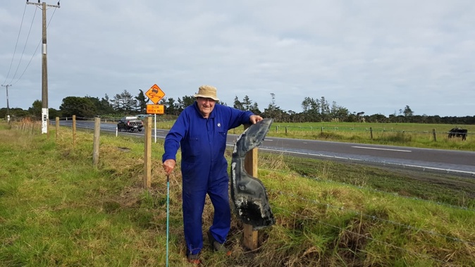 Far North farmer Paddy Gleeson wants action now on the stretch of SH10 outside his property at Kaingaroa after three vehicles in one week, including one towing a boat, crashed into his paddock in wet weather. Photo / Mike Dinsdale