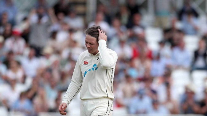 Michael Bracewell of New Zealand reacts after he is hit for a six by Jonny Bairstow. Photo / Photosport