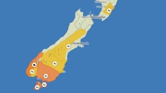 MetService has issued multiple watches and warnings for southern New Zealand, as a southerly front arrives late Sunday. Image / MetService