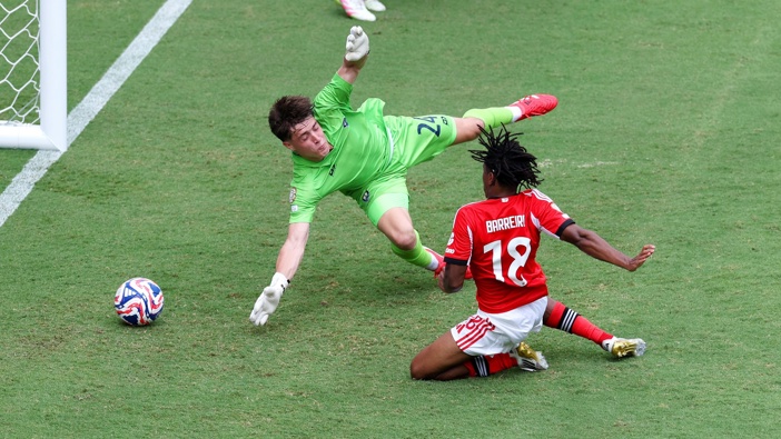 Leandro Barreiro of SL Benfica scores his team's fifth goal past Nathan Garrow of Auckland City FC during the Fifa Club World Cup 2025 group C match in Orlando. Photo / Getty Images