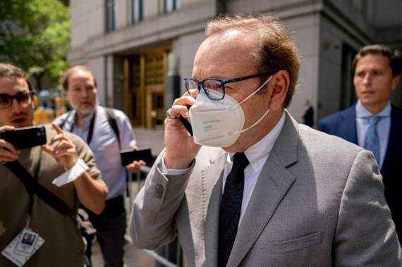 Kevin Spacey pictured leaving court after testifying in a civil lawsuit in New York on May 26, 2022. Photo / AP