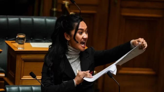 Te Pāti Māori MP Hana-Rawhiti Maipa-Clarke was among those to perform a haka at Parliament after the first reading of the Treaty Principles Bill, on November 14, 2024. Photo / RNZ, Samuel Rillstone