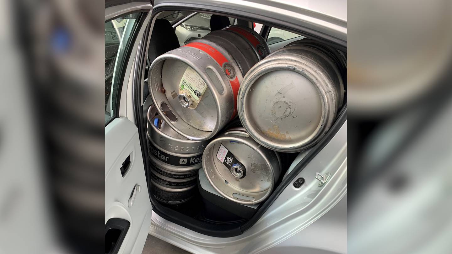 The kegs were stashed in a stolen car. Photo / NZ Police