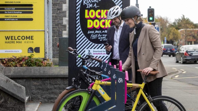 Cyclists use a secure facility to lock their bikes at the Arts Centre in Christchurch. (Photo / Supplied)