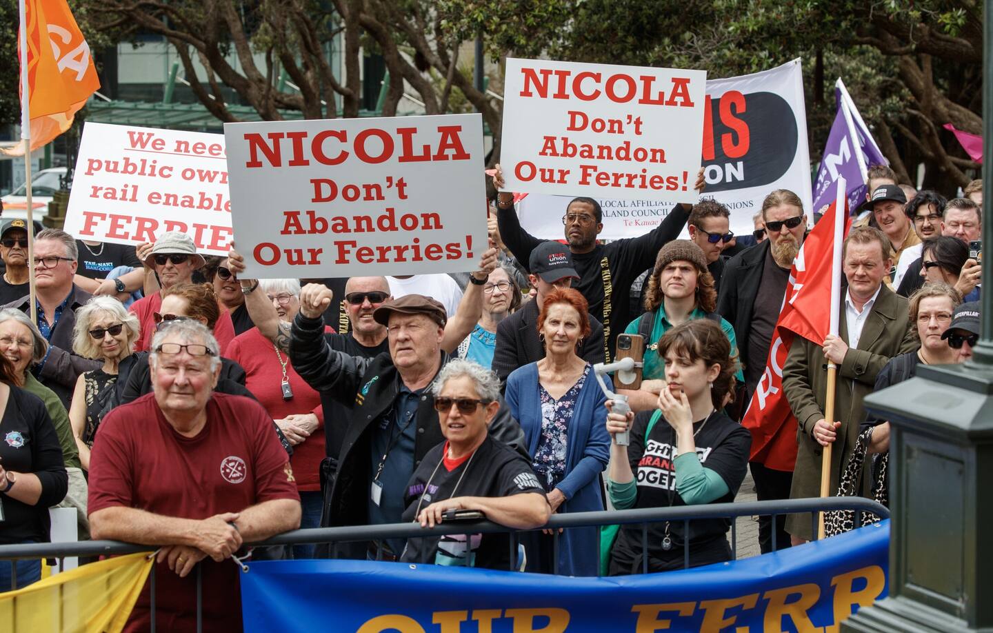 Last week the Maritime Union of New Zealand held a rally in Wellington, calling on the Government to invest in publicly owned and operated rail-capable ferries. Photo / Mark Mitchell