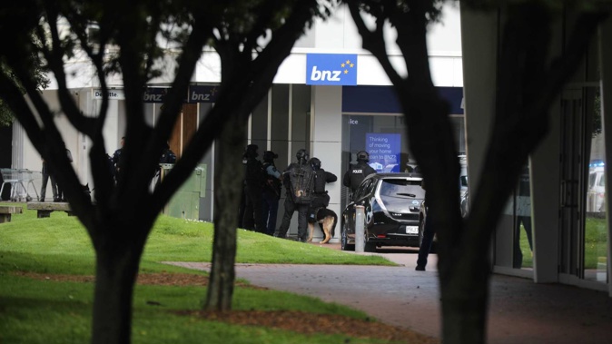 Armed police surrounded the BNZ bank branch in Amohau St, Rotorua in November last year. Photo / Andrew Warner