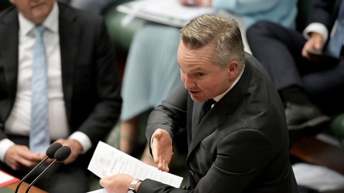 Australian Minister for Climate Change and Energy Chris Bowen speaks during Question Time at Parliament House on March 18, 2024 in Canberra, Australia. Photo / Getty