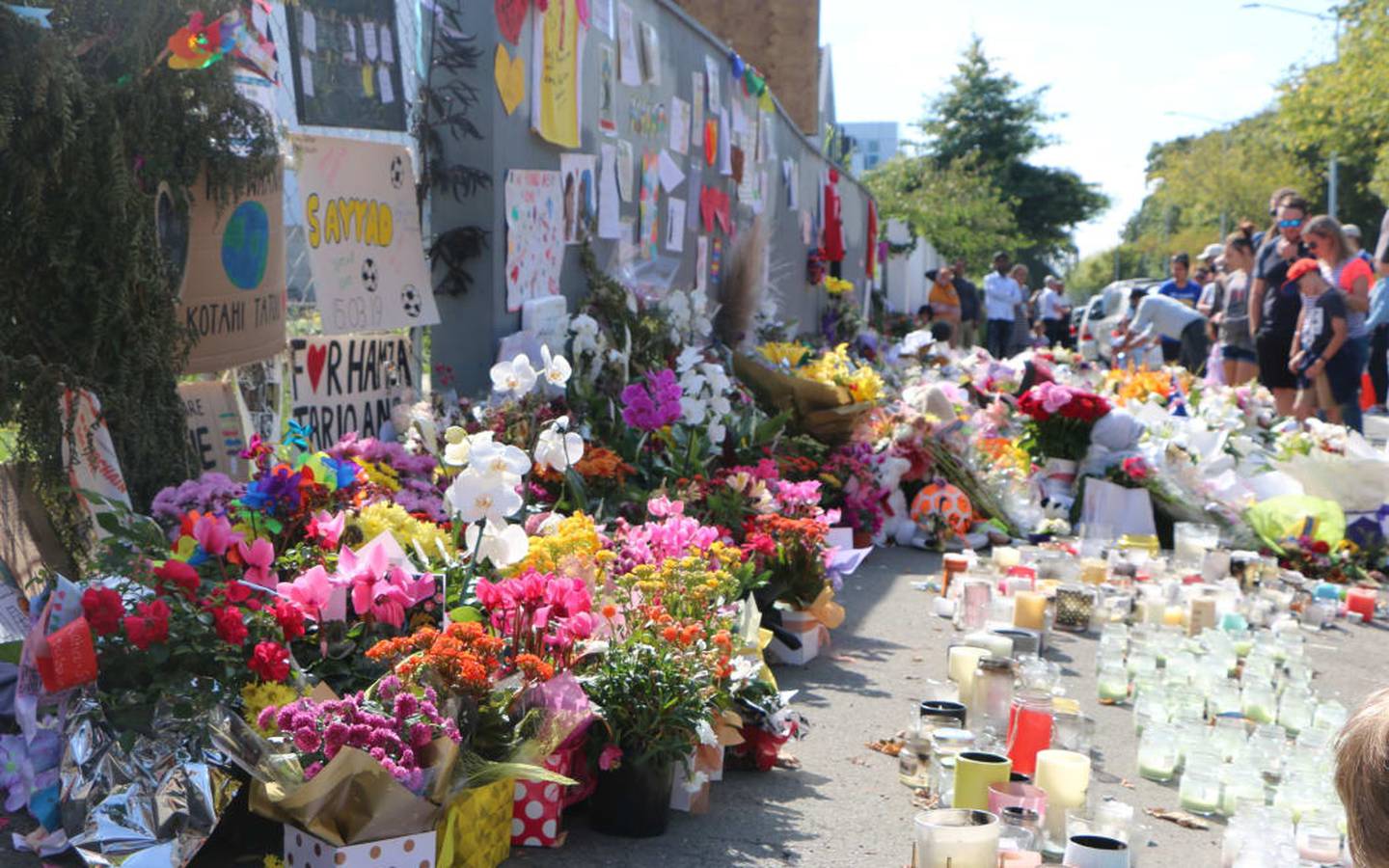 Flowers outside Al Noor Mosque following the attack on March 15, 2019. Photo / RNZ