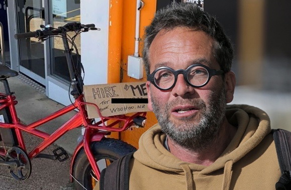 Christian Hoff-Nielsen and a bicycle for hire on Waiheke Island. Composite photo / NZME