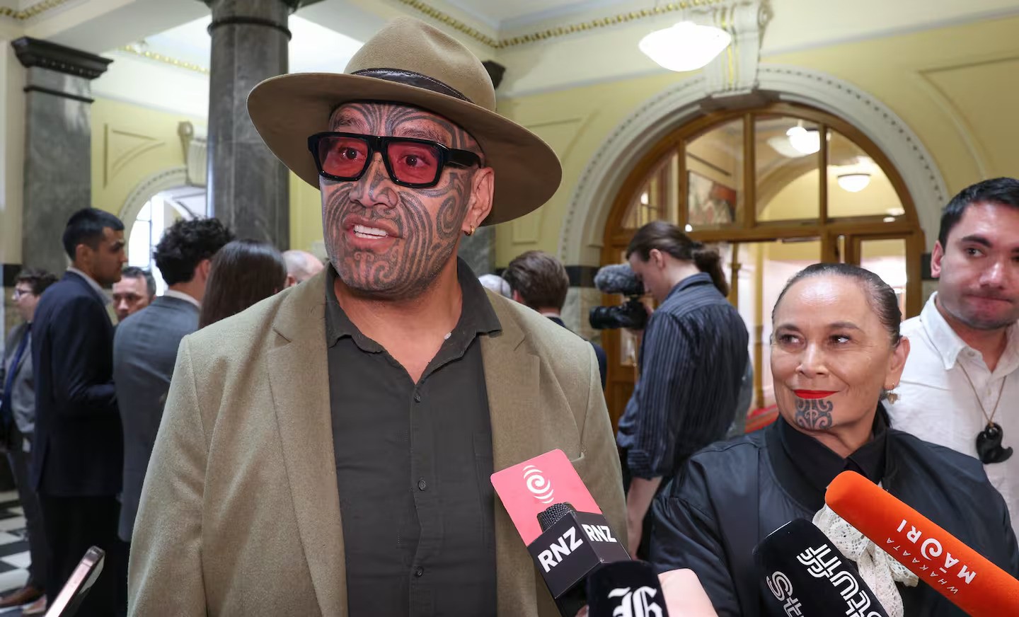 Te Pāti Māori co-leaders Rawiri Waititi and Debbie Ngarewa-Packer take questions ahead of the House sitting today. Photo / Mark Mitchell
