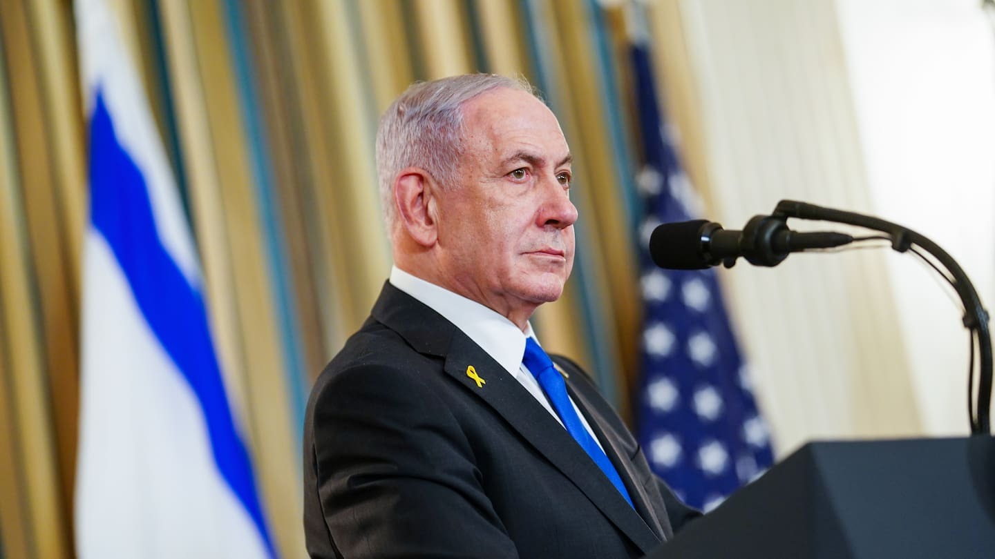Benjamin Netanyahu, Israel's prime minister, during a news conference with US President Donald Trump, not pictured, in the State Dining Room of the White House in Washington, DC, US, on Sept.ember 29, 2025. Photo / Getty Images