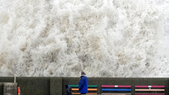 Waves crash into a sea wall in Liverpool, England, on February 17. A rare red alert has been issued as the UK braces for storm Eunice. (Photo / Getty Images)