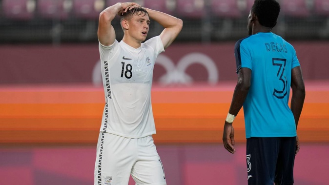 New Zealand's Ben Waine reacts during the OlyWhites 3-2 defeat to Honduras. Photo / AP