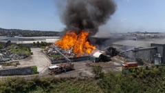 The fire at the Gorilla Green Waste facility on Victoria Rd in Onehunga. Photo /  Hayden Woodward