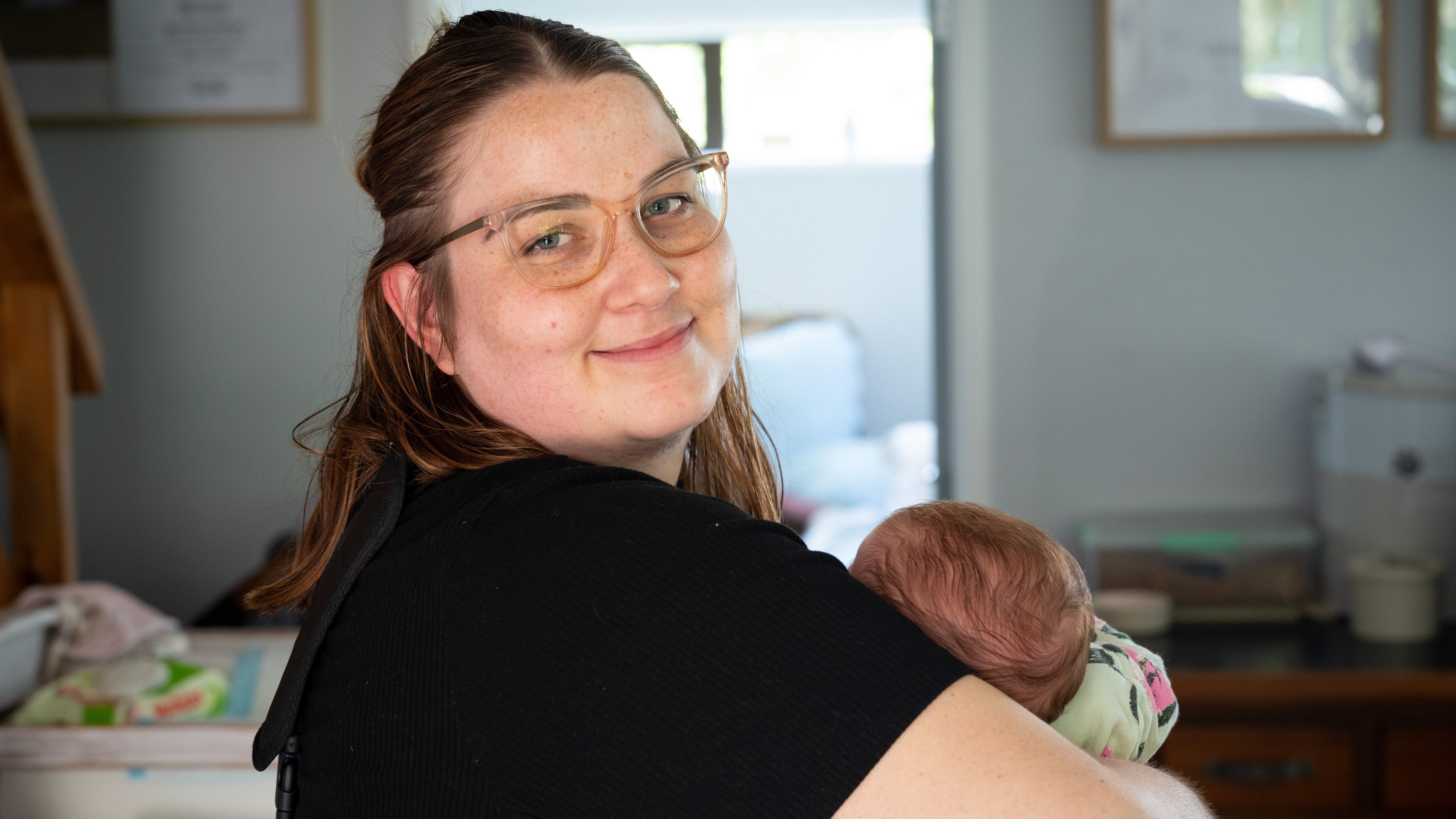 New mum Victoria Edwards, 28, pictured with her baby girl, born last month. Photo / Annaleise Shortland.