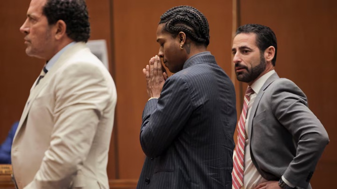 A$AP Rocky in court as the verdict is given in his felony assault trial in Los Angeles, California. Photo / Daniel Cole-Pool, Getty Images