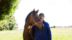 John Bolstad with one of his prize horses that he has imported into New Zealand, and which he pleaded with a judge was all he was concerned about. Photo / Otago Daily Times