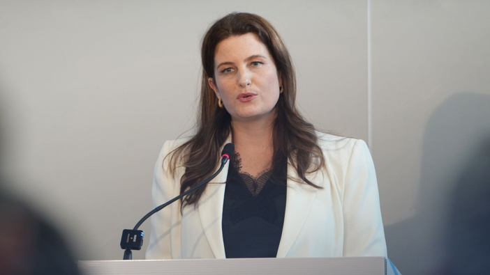 Nicola Willis gives her speech to the Employers and Manufacturers Association. 23 May 2024. Photo / Ben Dickens