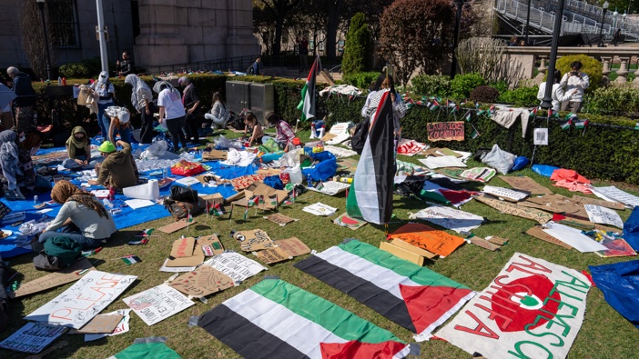 Protestors occupy an encampment in support of Palestine on the grounds of Columbia University on April 22, 2024 in New York City. Photo / Getty
