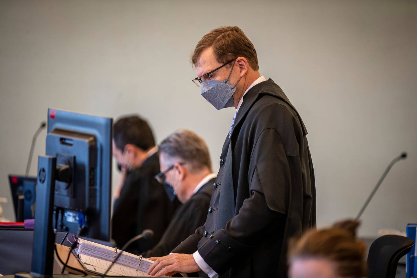 John Dixon QC (standing), alongside Paul Wicks QC, has prosecuted the pair for the SFO. Photo / Michael Craig