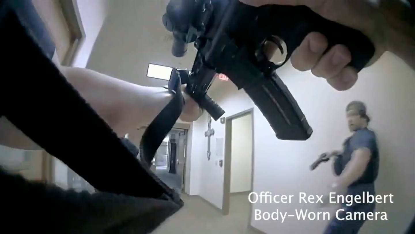 Bodycam footage of police responding to an active shooting at The Covenant School in Nashville, Tennessee. Photo / Metropolitan Nashville Police Department via AP