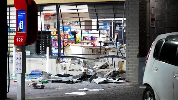 The scene of a ram raid at a petrol station in Oratia, West Auckland. Photo / Hayden Woodward
