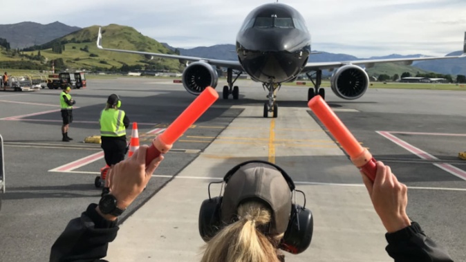 AirNZ Flight 611 arrives at Queenstown Airport. Photo / Marjorie Cook