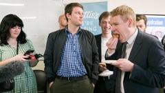 Prime Minister Chris Hipkins was treated to one of his favourite tasty treats at the Wattie's cannery in Hastings on Thursday. Photo / Warren Buckland