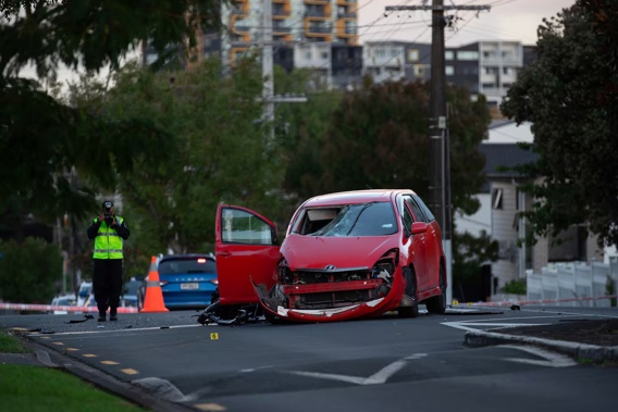 Sam Rasmussen's motorbike collided with another vehicle in Auckland’s New Lynn on 13 March. Photo / Hayden Woodward