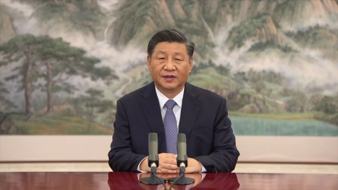 Chinese Premier Xi Jinping speaking via video link at the APEC 2021 conference, hosted by New Zealand. (Screengrab / APEC)