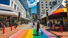 Wellington's rainbow crossing on Cuba Street. Photo / Celeste Fontein